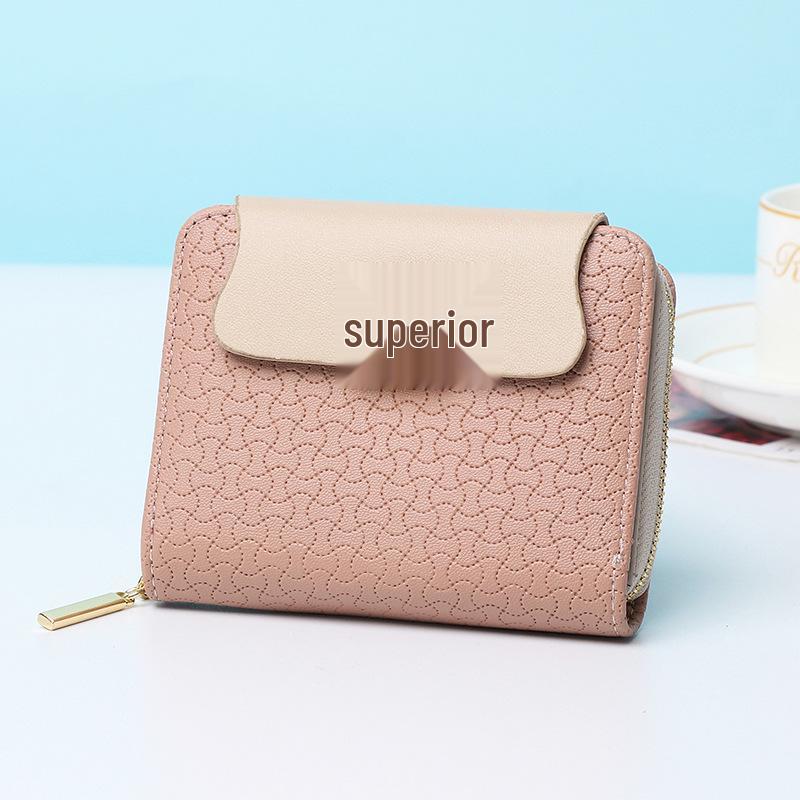 

2025 Women s High-End Color Block Short Wallet & Card Holder Coin Purse розовый
