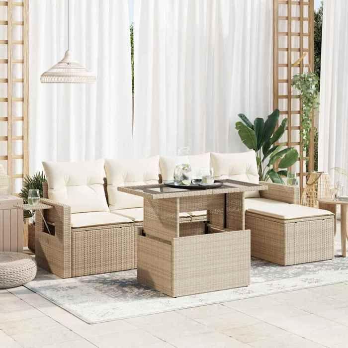 VidaXL Garden Lounge Set with Cushions 6 Pcs Beige Braided Resin 3326459