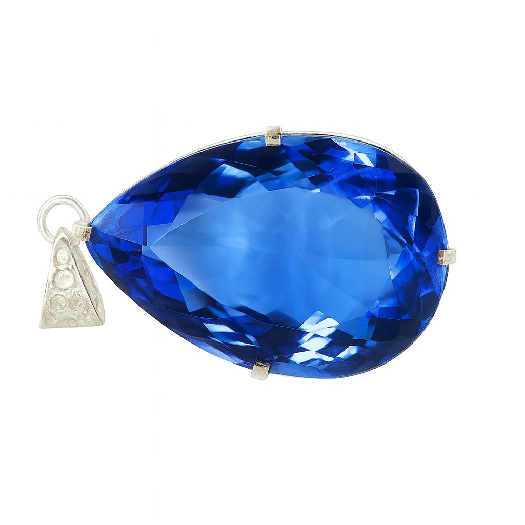 104.95 Ct CERTIFIED Pear 925 Sterling Silver Gemstone Blue Sapphire Pendant AI-85-NS