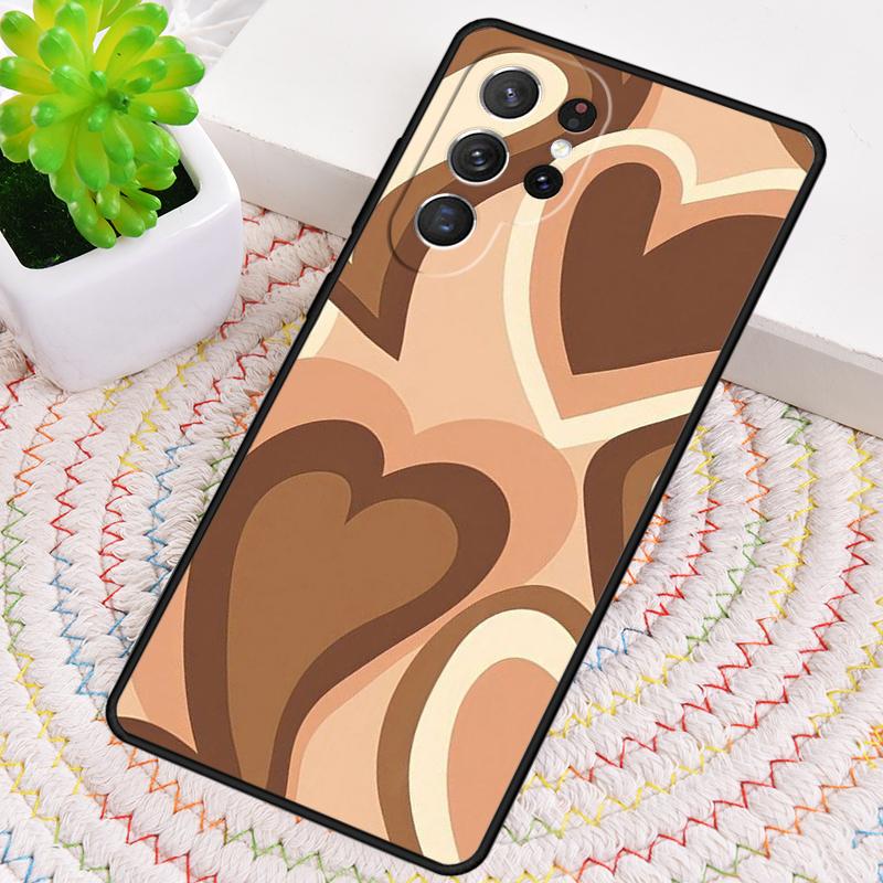 Latte Love Brown Heart Aesthetic soft Phone Case For Samsung Galaxy note 10 pro S26 S25 S24 S23 S22 S21 Plus Ultra Cover