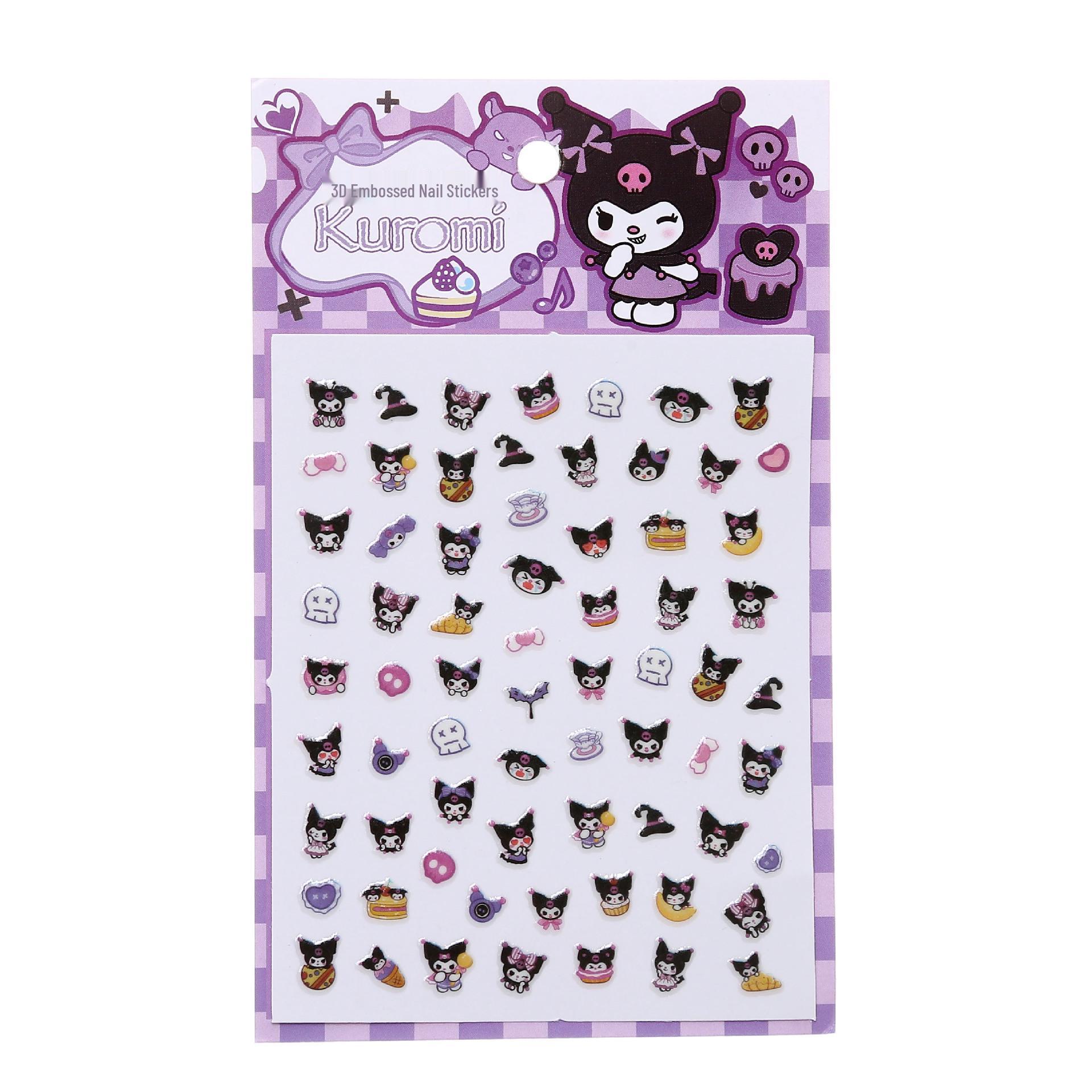 Sanrio Kuromi 3D Embossed Nail Stickers - Cartoon Melody for Girls and Baby Princess Manicures