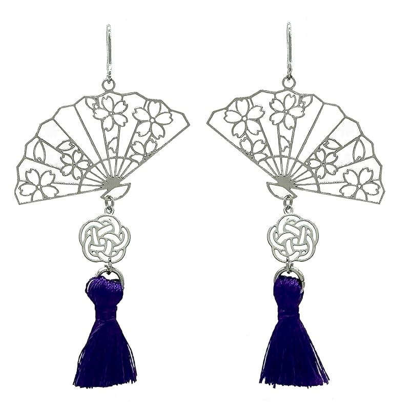 

[Jewelry Shop M] ladies earrings hook Japanese pattern cherry blossoms accessories Compatible with metal allergies made in Japan Mizuhiki tassel