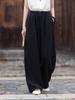 Johnature Women Vintage Straight Pants Summer Chinese Style Solid Color Loose Trousers Elastic Waist Pants