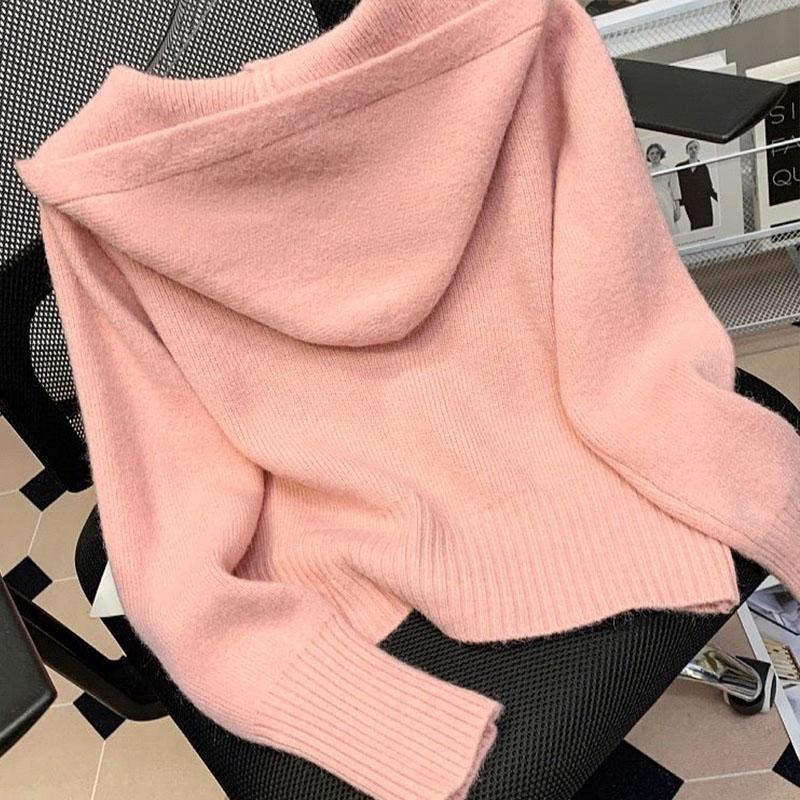 Zipper Sweater Outerwear for Women Spring and Autumn Design Sense Niche Hooded Knitted Cardigan Outerwear Sweater Female Top