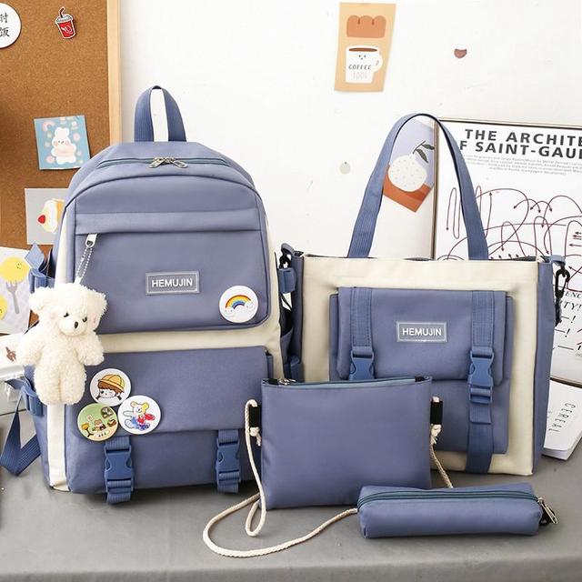 

Женские рюкзаки, нейлоновая водонепроницаемая школьная сумка Kawaii для девочек-подростков, студенческие сумки на плечо большой вместимости One Size синий