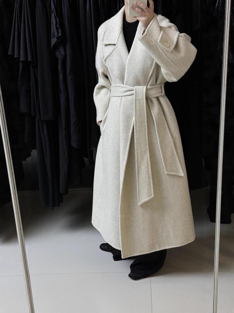 Women's Extra Long Double-Faced Wool Coat with Suit Collar - Elegant and Versatile Design