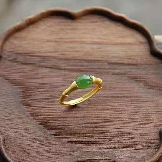 Women s High-End Gold Green Bamboo Joint Ring - Ancient Chinese Style