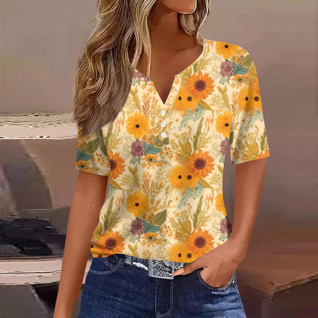 Women's Fashion Casual Short Sleeve Floral Print Top