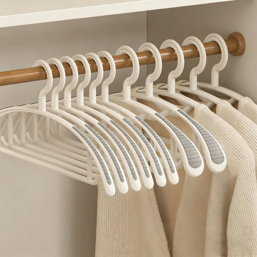10Pcs Non-Slip Hangers, Heavy Duty, Durable, No Shoulder Bump Wide Plastic Hanger with Rubber and Horizontal Bar for Closet