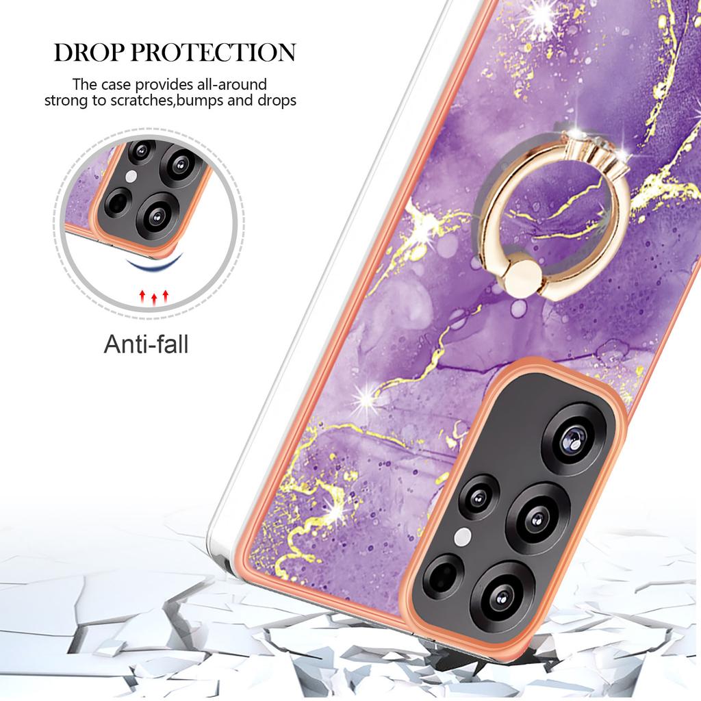 For Samsung Galaxy S25 Ultra Case with Ring Kickstand Marble Pattern Electroplating TPU Back Cover