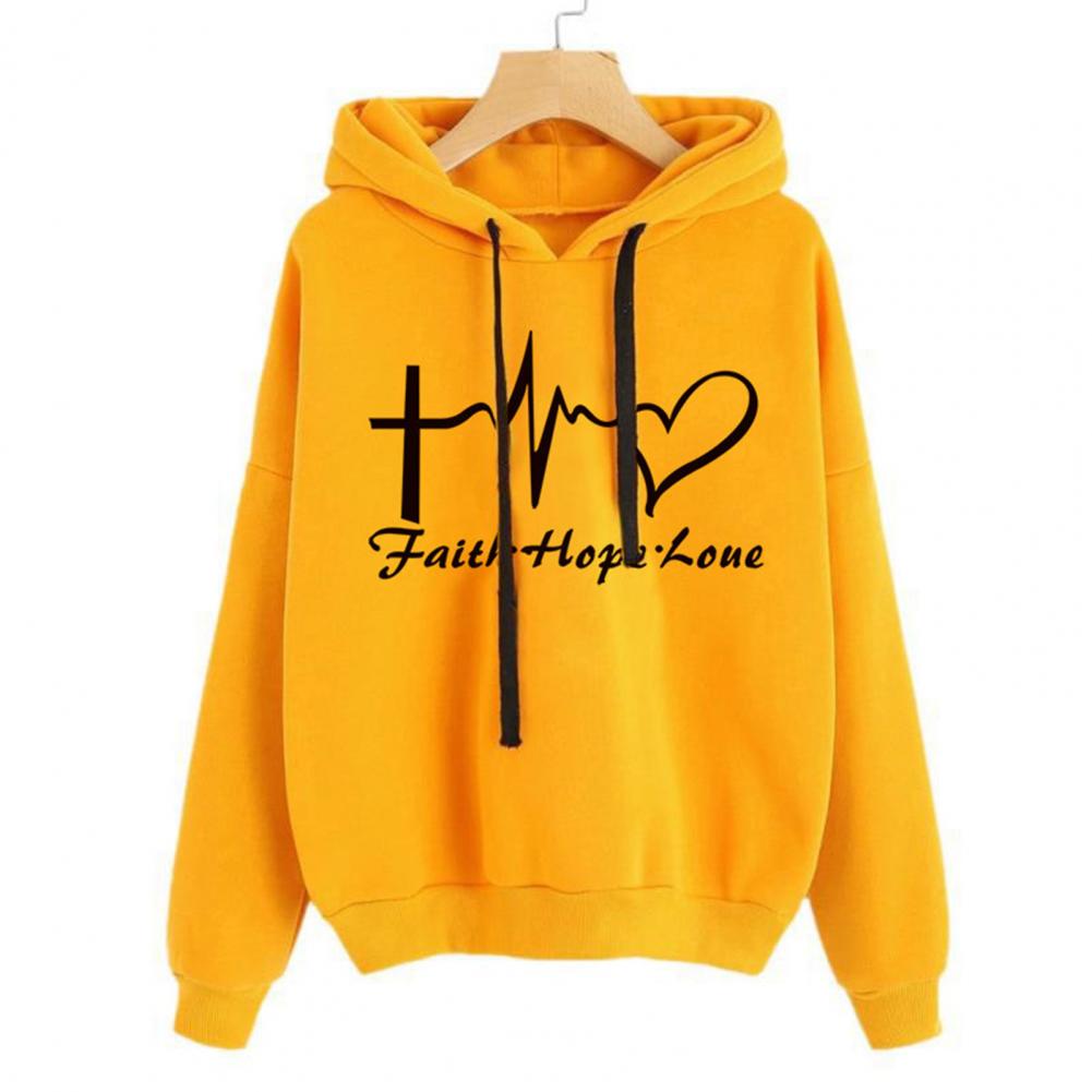 Streetwear Hoodie Heart Print Letters Spring Autumn Pure Color All Match Sweatshirt for Daily Wear
