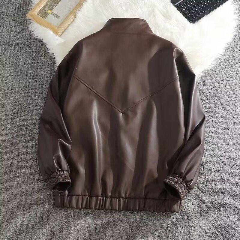 Men's High-End Retro PU Leather Motorcycle Jacket - Stand Collar, Spring/Autumn Fashion, PUNK Style.
