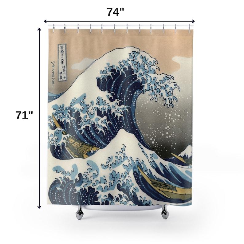 Rideau de douche La Grande Vague de Kanagawa, Art japonais Hokusai Décor de salle de bain, Décor de salle de bain, Rideau de douche artistique
