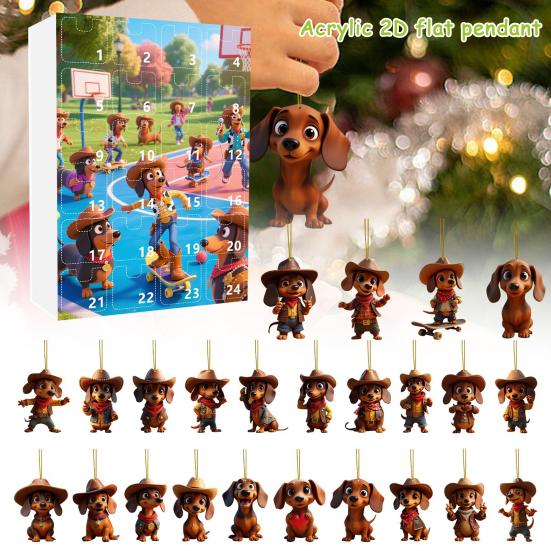 Dachshund Dog Advent Calendar 2025 24 Days Christmas Countdown Calendar with 2D Acrylic Hanging Dachshund Ornaments for Xmas Tree Decor