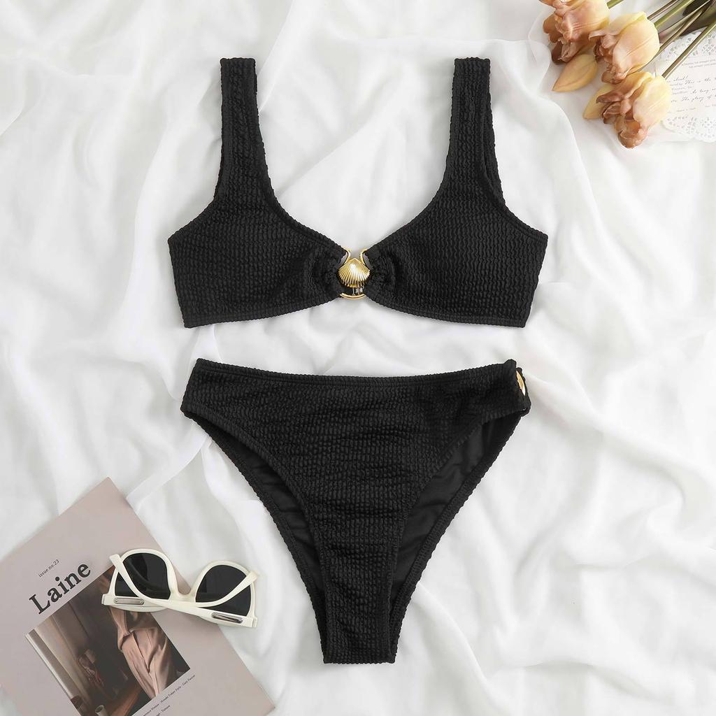 New Contrasting Color Bikini Swimsuit for Women's Shell Sexy Split Swimsuit