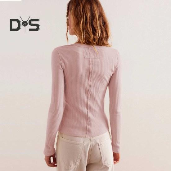 Женские трикотажные топы с круглым вырезом и длинным рукавом — фото 5