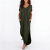 Women's V-neck Short-sleeved Mid-length Loose-fitting Dress With Pockets And Casual