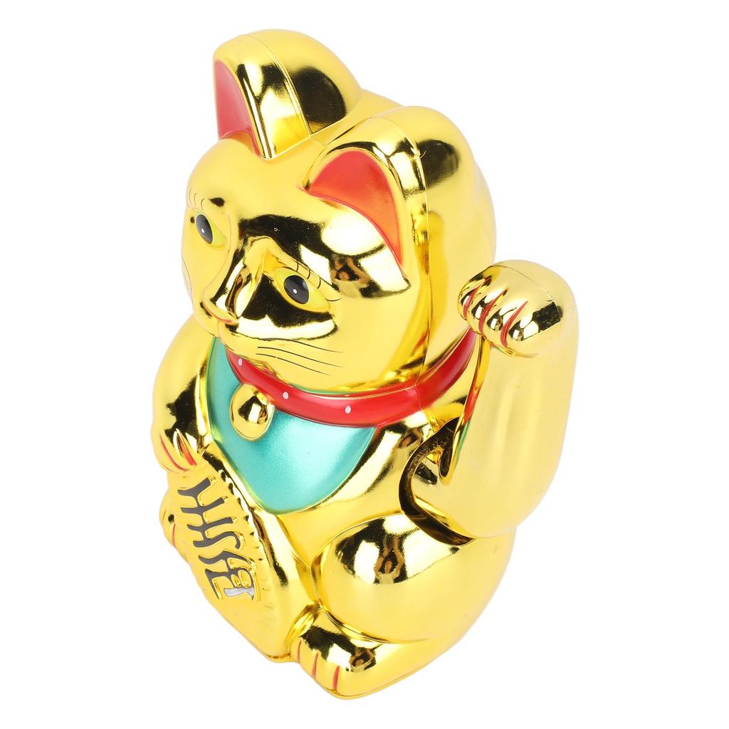 Lucky Cat Ornament Electric Arm Waving Fortune Cat 8 Inch Golden Wealth Welcoming Cat for Home Restaurant