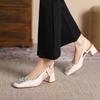 9-High-heeled bag head sandals women's summer new thick-heeled square head high-heeled shoes rhinestone shallow mouth single shoes
