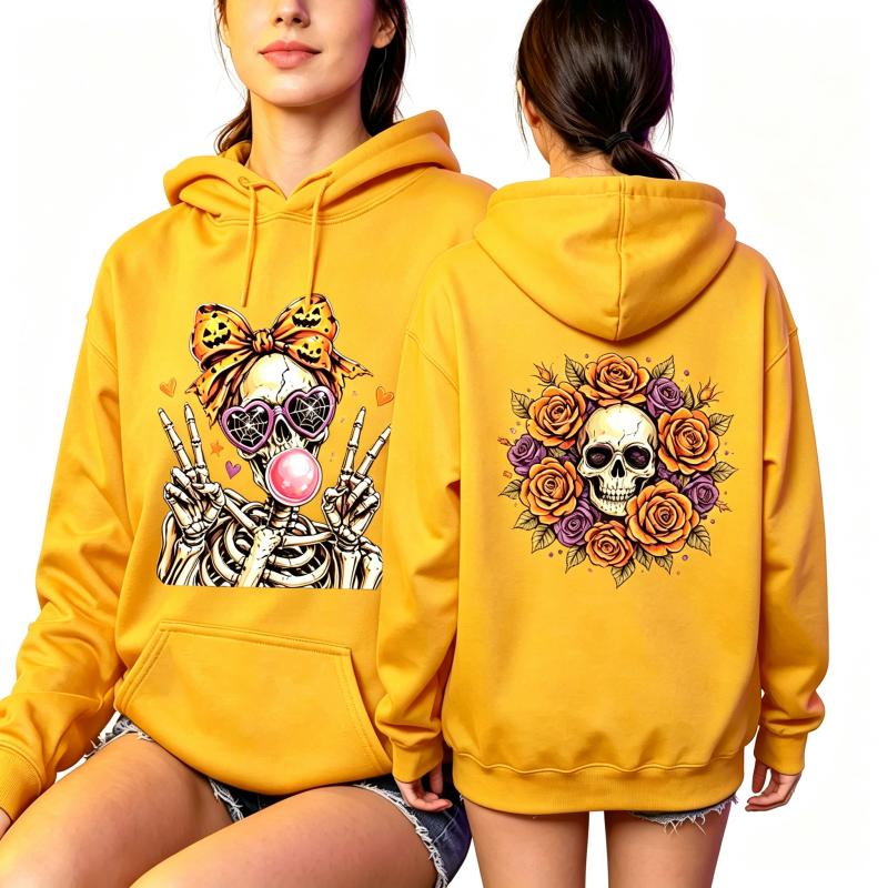 Fashion Vintage Women's Hoodie Gothic Skull Flower Printing Loose Fashion Pullover Autumn Casual Clothes Men Women Tops Sweatshirts