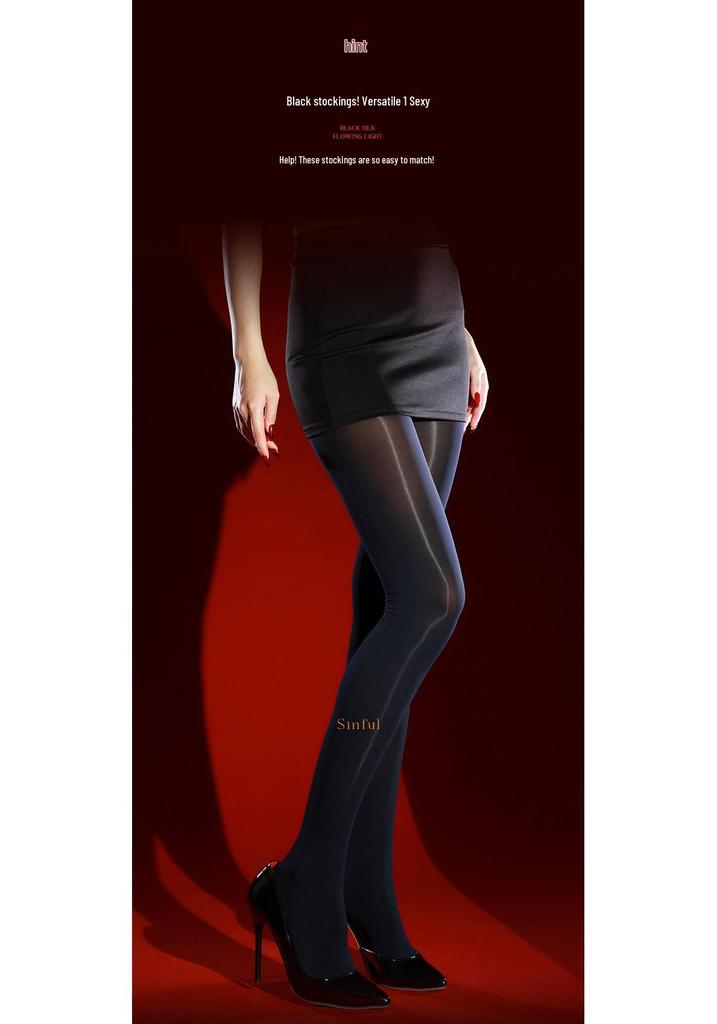 Ling Wei Run "Diamond Light" Glossy Seamless Black Silk Pantyhose - Spring/Autumn 60D
