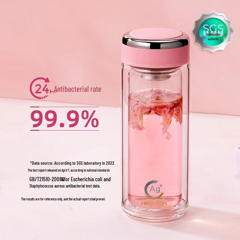 XINUO Premium Antibacterial Double-Layer Glass Tea Cup