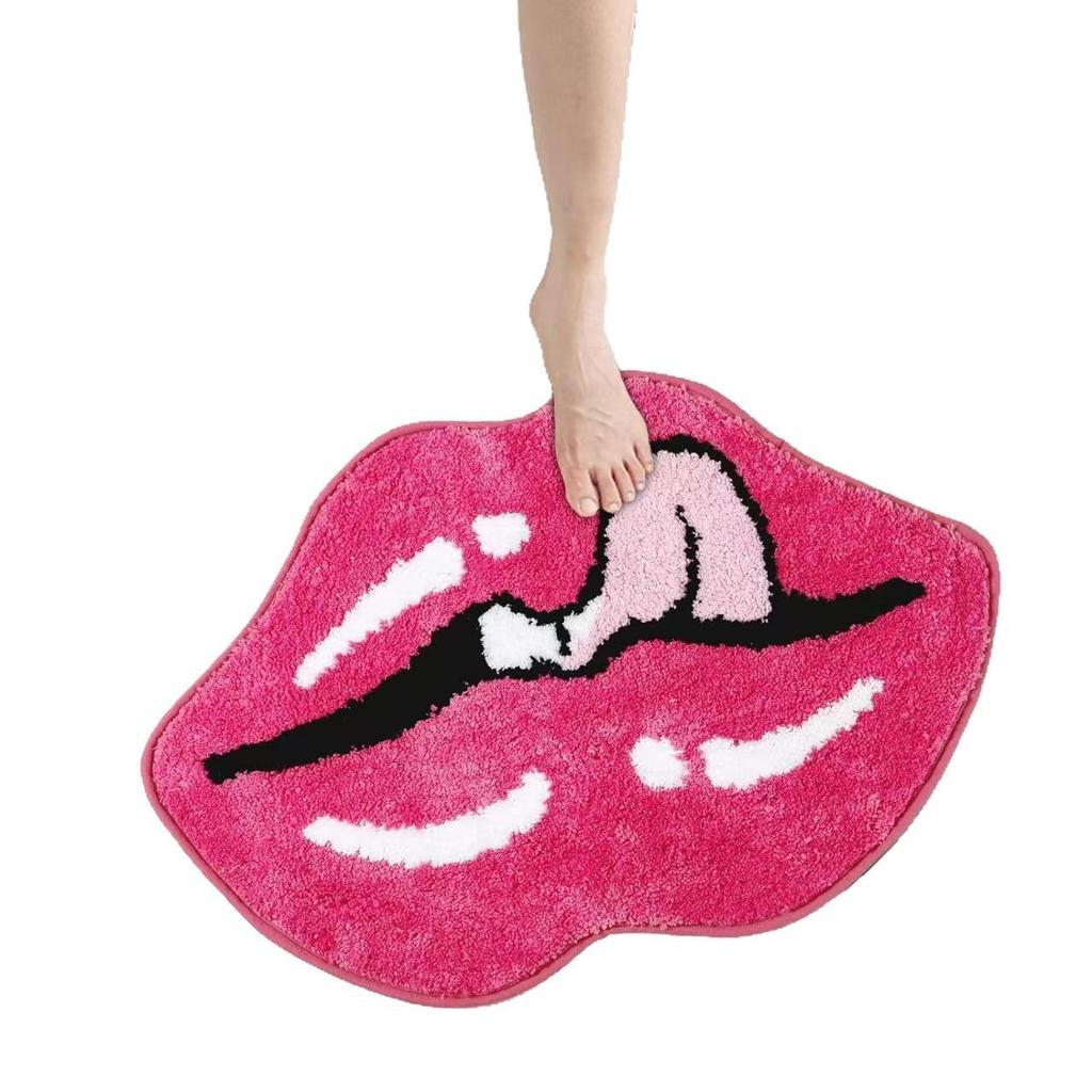 Creative Red Lips Shape Plush Bath Carpet Water-absorbent Dirt-resistant Rug Home Sofa Bathroom Halloween Doormat
