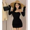 Autumn New Femininity Sexy Slim Skinny Hips Wrap Chest Sleeves Banquet Dress Short Dress