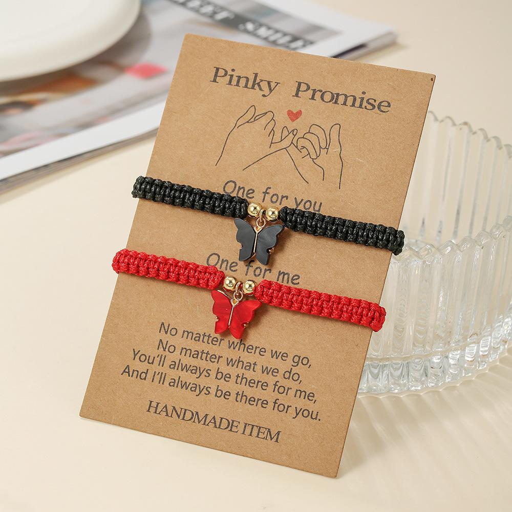 a pair of love girlfriend bracelets, couple friendship woven hand ropes, adjustable matching gift card jewelry batches