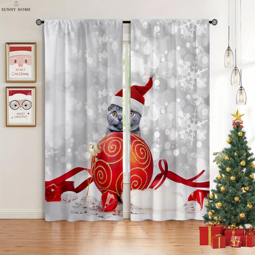 Vánoční dekorace závěsy vánoční stromek Santa Claus kreslený potisk závěsy restaurace ložnice sváteční dekorace závěsy