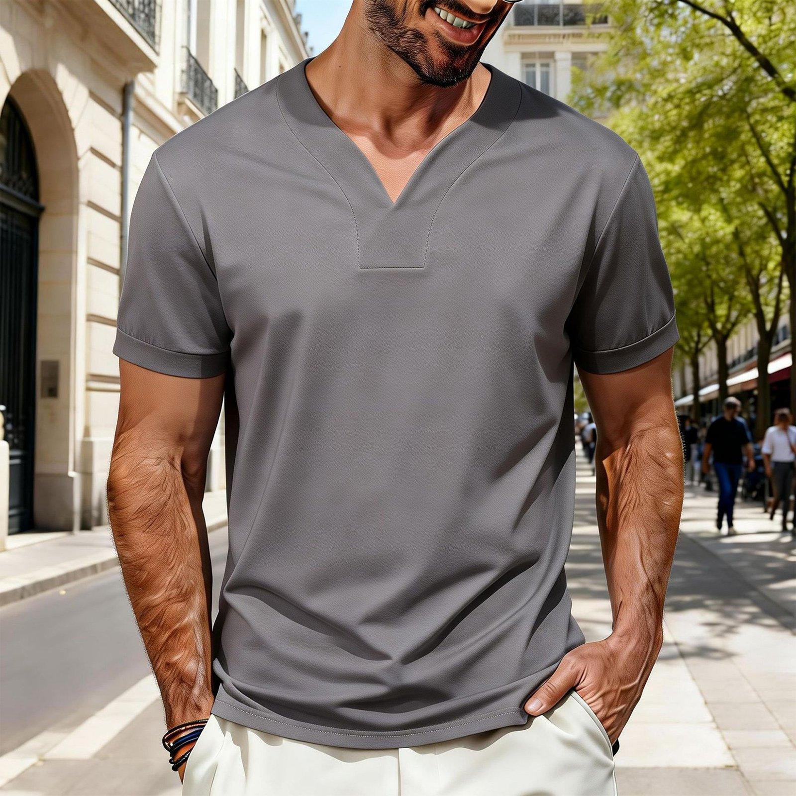 

Men s Breathable Casual V-neck Short-sleeved Shirt S