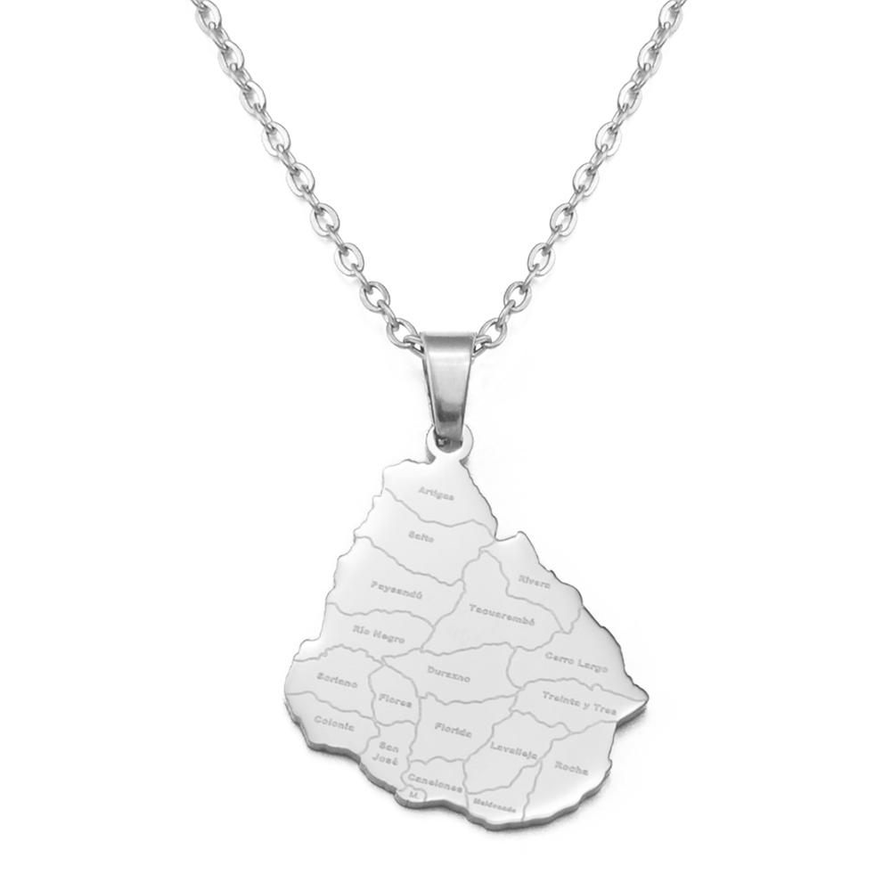 Anniyo Uruguay Map Pendant Necklaces for Women Girls Uruguayan Jewelry Stainless Steel #322401 45cm or 17.7 Inches