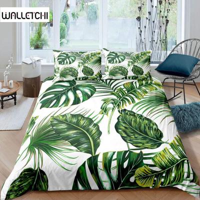 Poszewka na kołdrę z motywem liści palmowych King Full Banana Leaves Pościel Hawajskie tropikalne liście Zielone gałęzie 2/3 szt. Poszewka na kołdrę z poliestru
