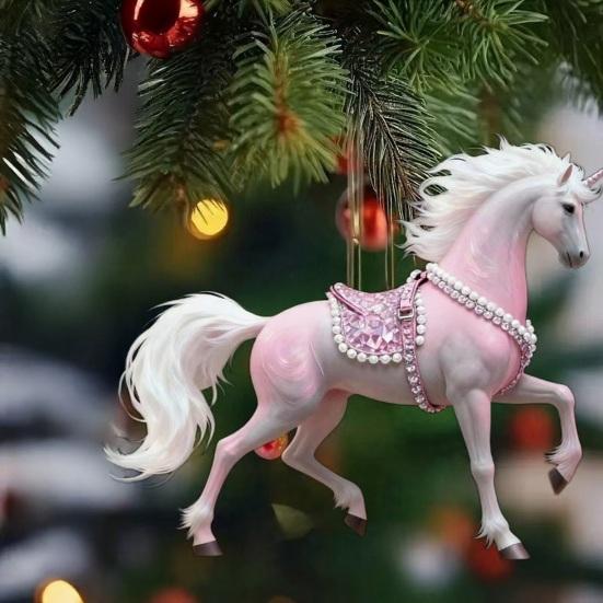 Yousheng Pferdeornament Acryl 2D Flach Realistisches Pferd Hängeanhänger mit Lanyard Weihnachtsbaum Feiertag Heimdekoration