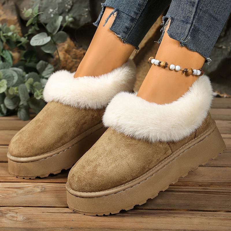 Fashion Fluffy Fur Winter Boots for Women 2025 Plus Size Non Slip Platform Snow Boots Woman Suede Thicken Plush Warm Cotton Shoes Female