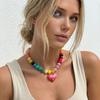 Chunky Beaded Choker, Colorful Acrylic Beads Necklace, Heart Pendant Choker for Women Summer Beach Vacation Jewelry