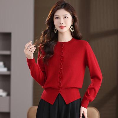 Women's 100% Pure Wool Round Neck Cardigan Sweater