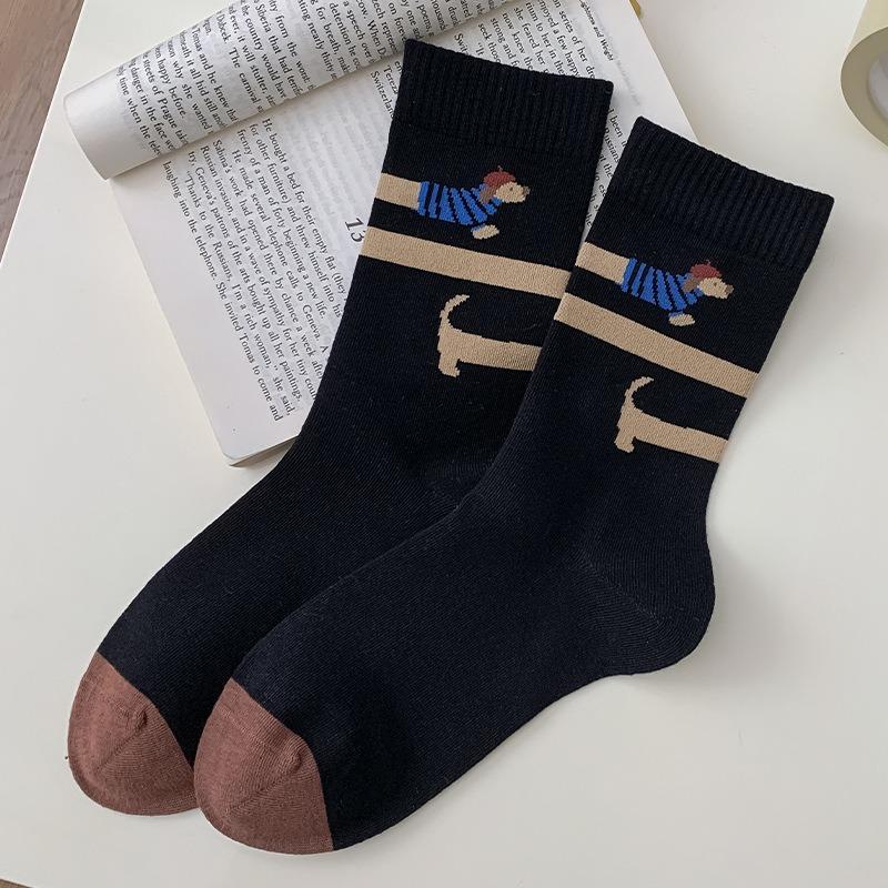 Ladies Spring and Summer Thin Cartoon Cute Dog Boneless Tube Pile Socks