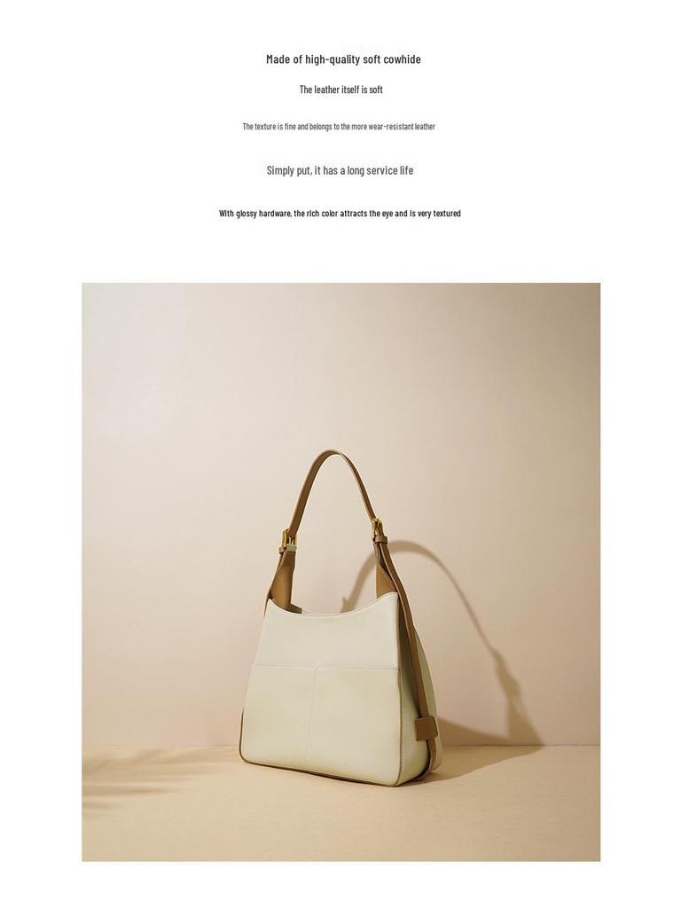 2025 Summer Genuine Leather Color Block Tote: Large Capacity Shoulder & Crossbody Handbag