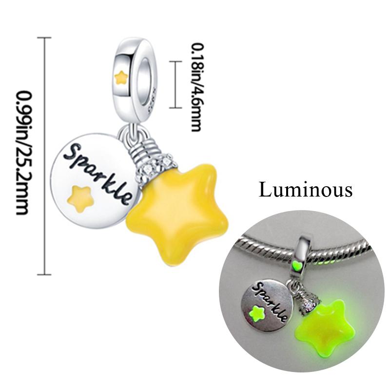 New Copper Charm Bead Charms Fireflies Stars Glowing Luminous Charm Bead Charms for Authentic Pendant Bracelets Do It Yourself Jewellery Gift