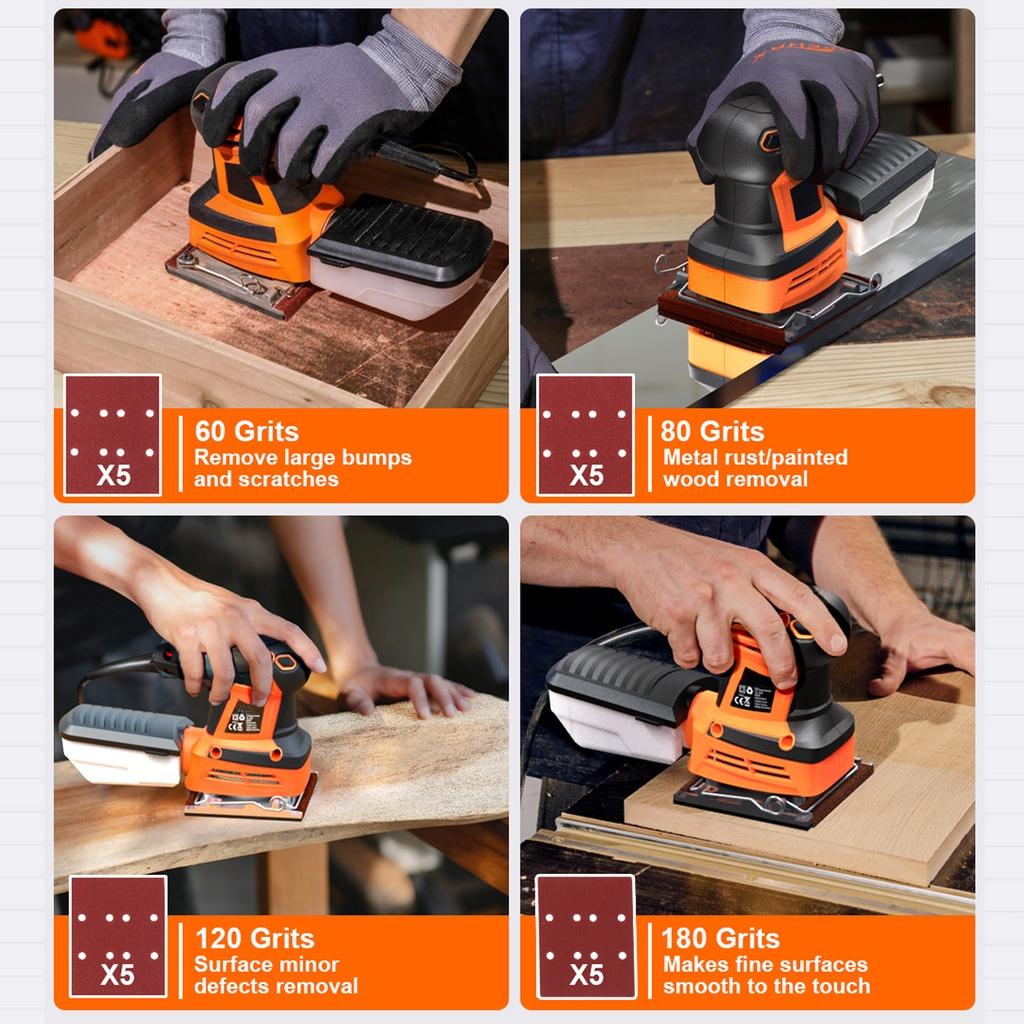 260W Square Random Orbital Electric Sander Machine with 20Pcs Sandpapers Strong Dust Collection Polisher Power Tool