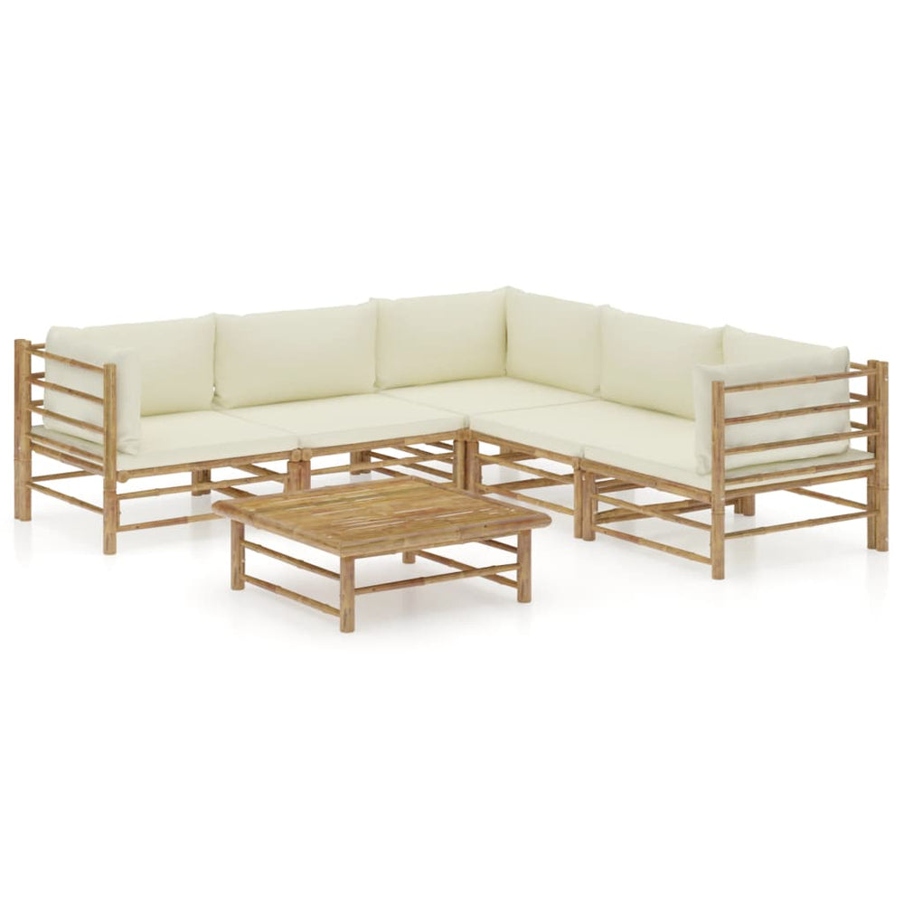 Salon de jardin 6 pcs avec coussins  crème bambou