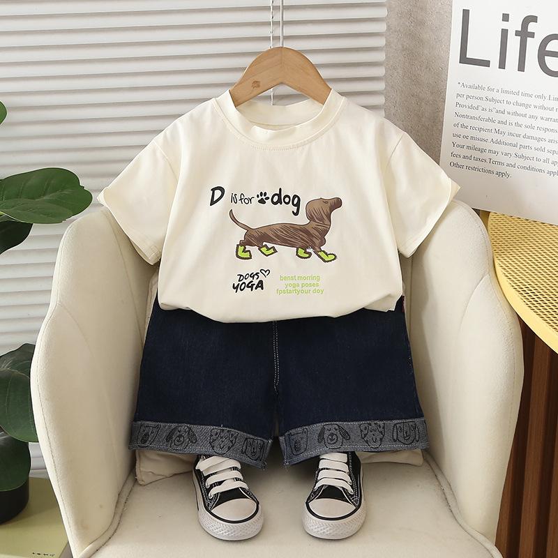 Boys' Summer Outfit Thin Cartoon Children's Short Sleeved Set Summer T-shirt+shorts Two-piece Set