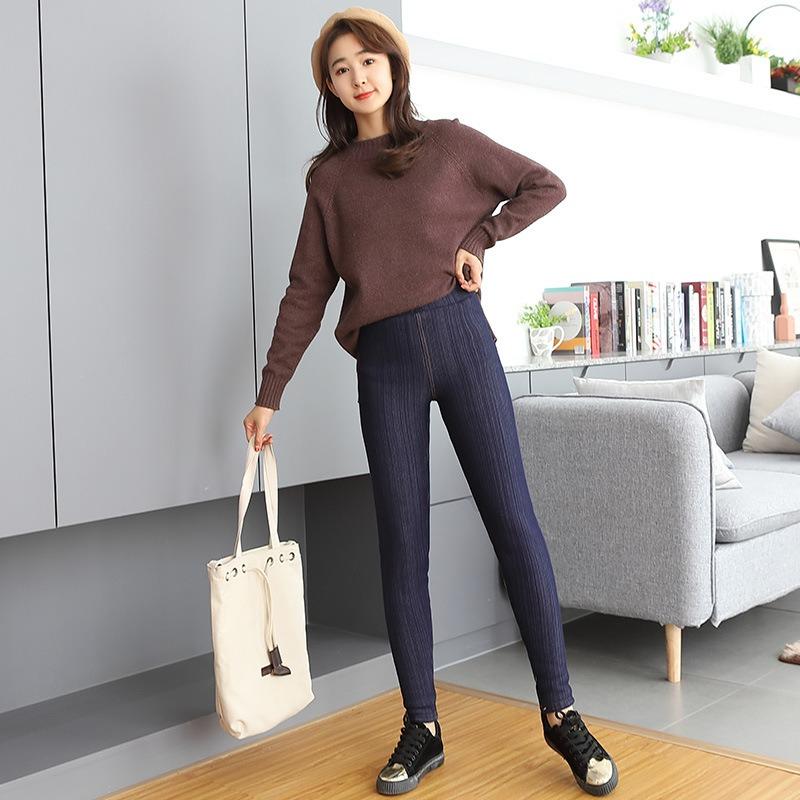 Super Thick and Thickened Jeans Women's Winter Velvet Lamb Wool Leggings High Waist Outer Wear Large Size Integrated Pants Thermal Cotton Pants