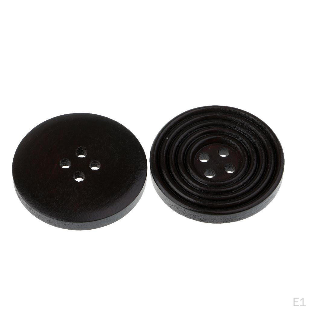 20 Pieces 30mm Handmade Round Coffee Black Wood Buttons 4 Holes Sewing For Garment