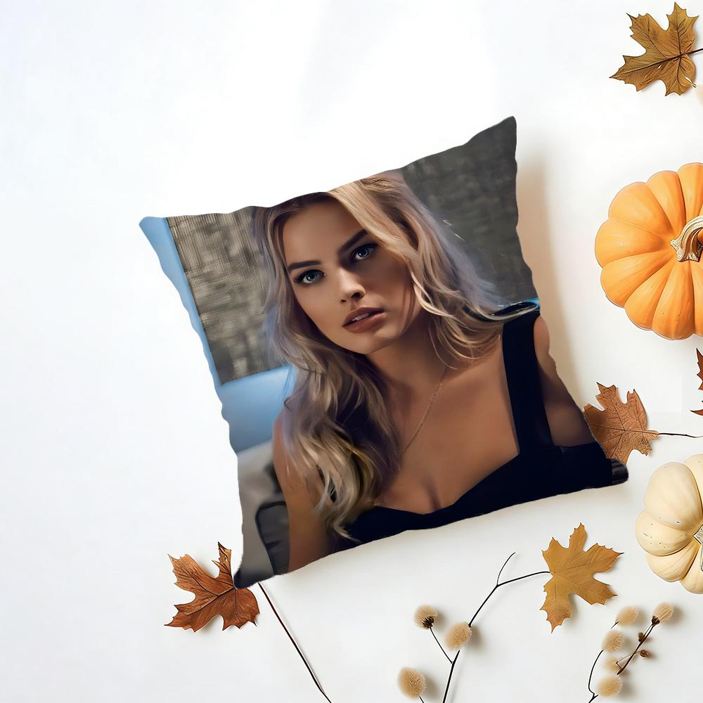 MMargot Robbie Cushion Cover Washable Linen Pillowcase Soft  for Daily Sofa Bed Home Room Decor