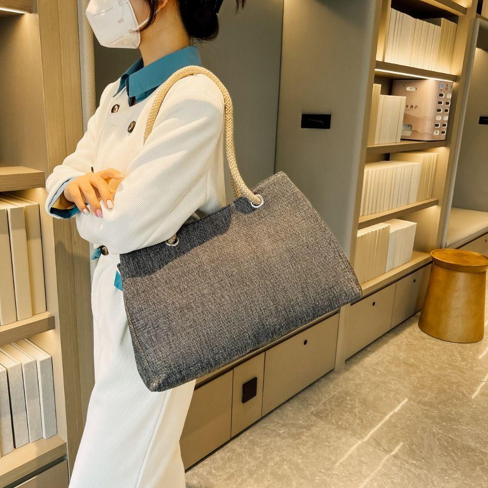 Shoulder Bag Linen Tote Bag Large Capacity Ethnic Style Handba Vintage Solid Color Handbag  Girls