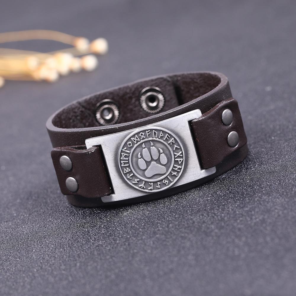 LIKGREAT Wikinger Runen Armband Talisman Anhänger Leder Wickel Manschettenarmbänder für Männer Frauen Wicca Schmuck Zubehör Geschenk