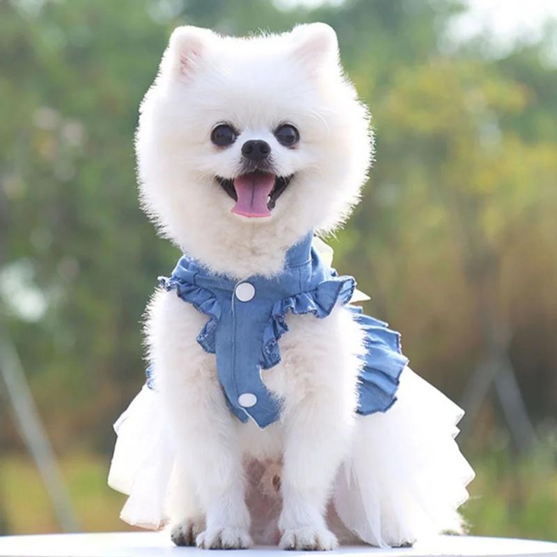 Spring Summer Dog Princess Dress Sweet Lace Skirt Pet Clothing Puppy Kitten Pet Skirt Cute Dog Dress Bow for Small Medium Dog