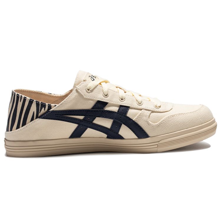 Asics Aaron Canvas Fabric Synthetic Leather Slip-On Comfortable Daily Low-Top Lifestyle Casual Shoes Unisex Casual Shoes Beige Navy 1203A234-021